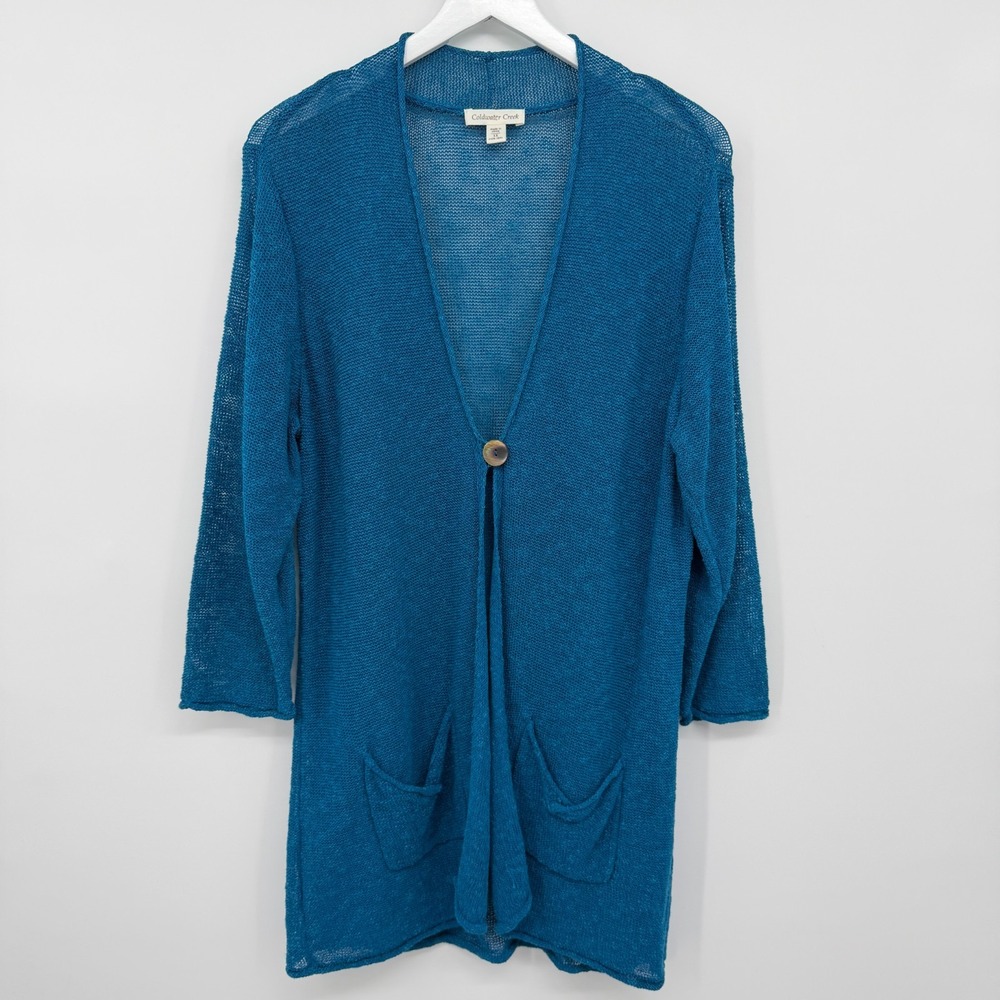Coldwater Creek Cardigan Sweater Size 1X Knit Linen Blend 3/4 Sleeve Lagenlook L